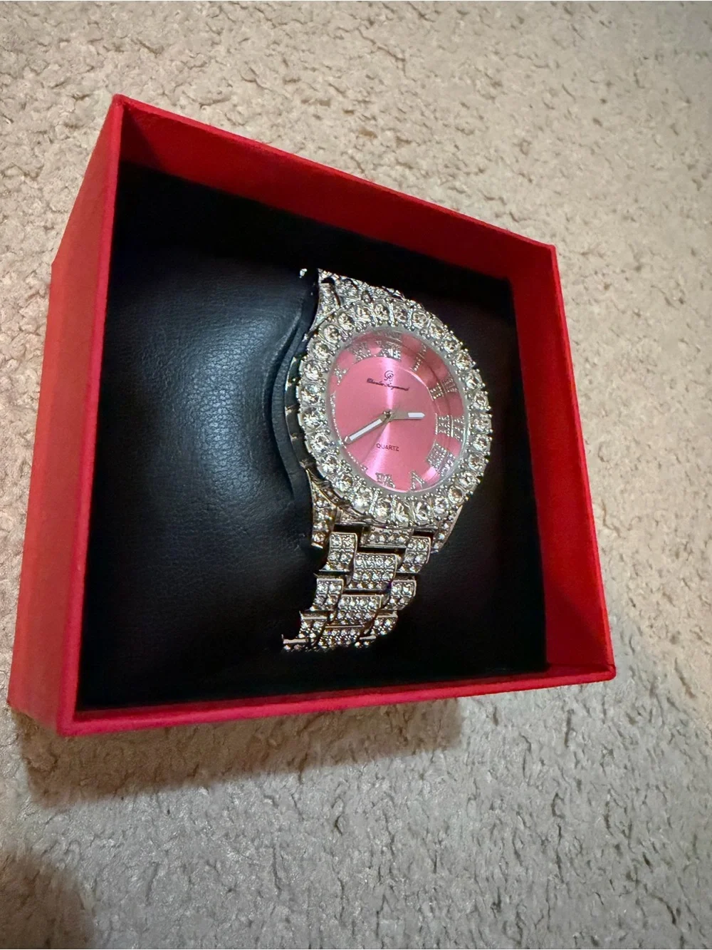 Charles Raymond Elegant Iced Out Pink Dial Silver Lab Diamond Legendary Watch